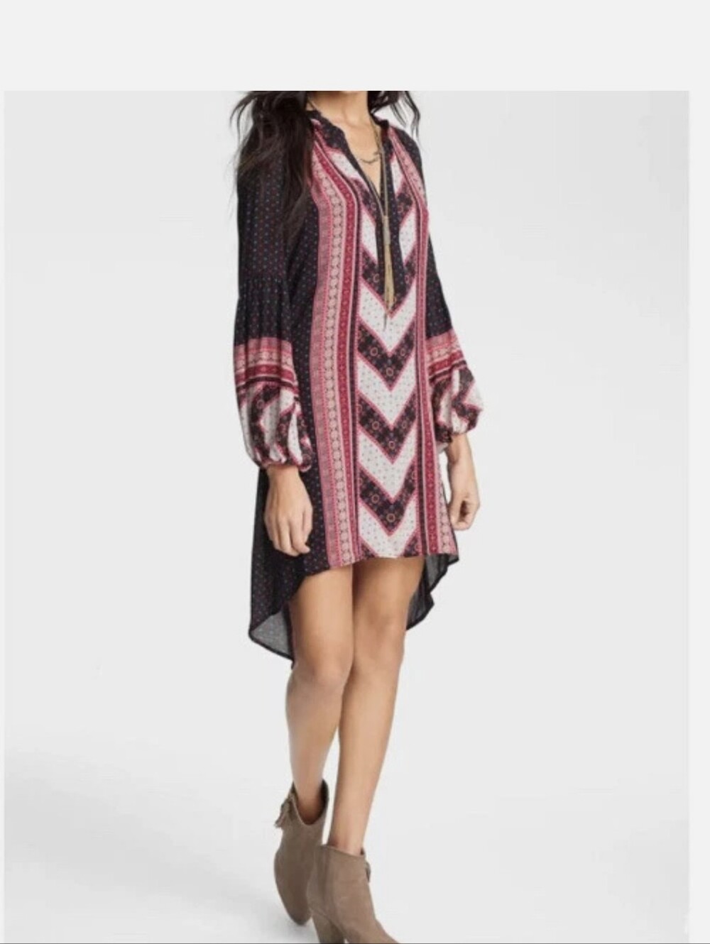 Free People Navy, Red & Cream Patterned Boho Dress